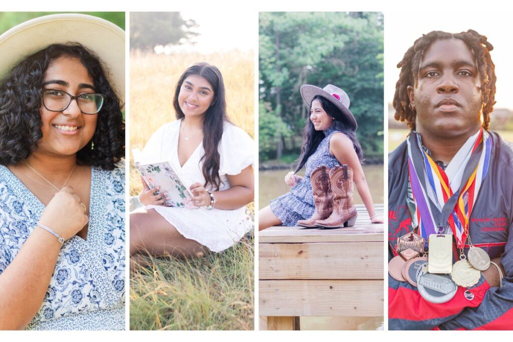 Collage of high school seniors with various props