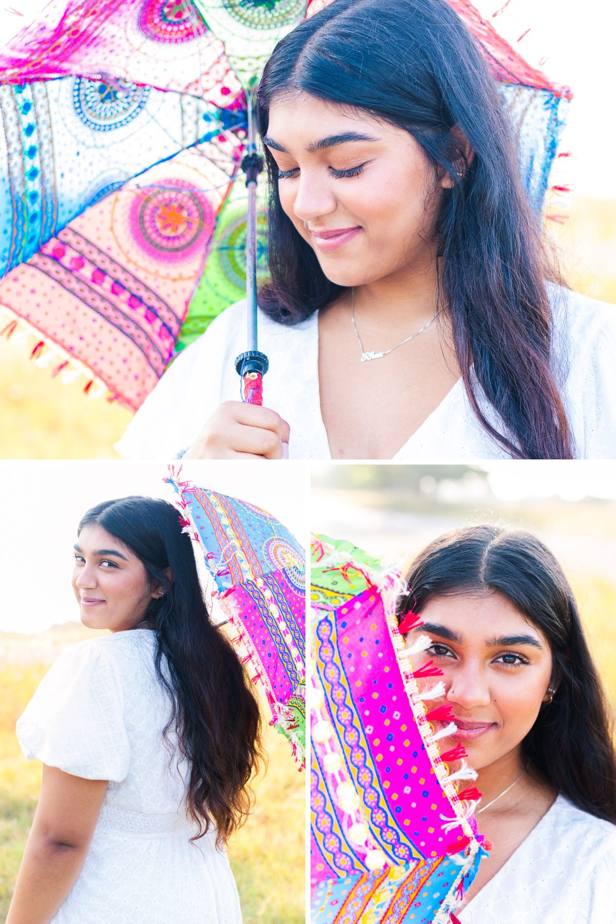 senior high school girl with colorful umbrella for variety